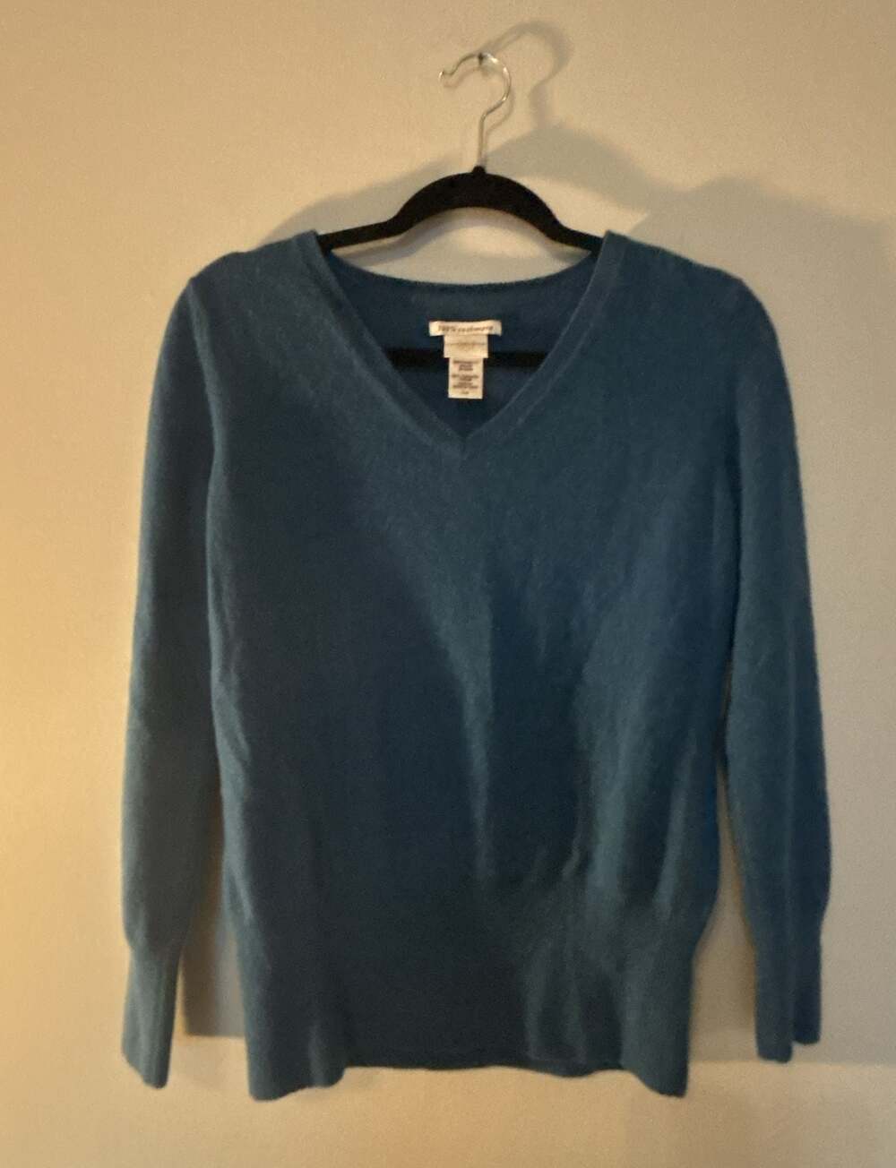 Covington 100% Cashmere Teal V-Neck Long Sleeve Sweater Women's Large